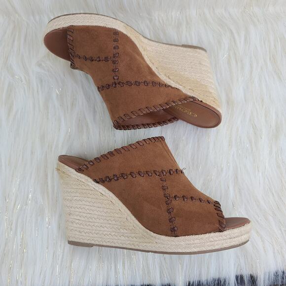 Crown Vintage Mariana Brown Wedge Espadrilles Patchwork Stich Open Toe Sandals 8 - Picture 8 of 10